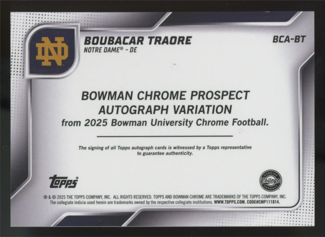 2025 Bowman Chrome University Boubacar Traore 1st Prospect Auto #BCA-BT