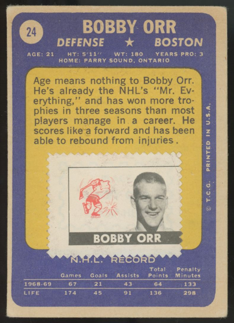 1969-70 O-Pee-Chee Bobby Orr #24 G/VG (With Stamp)