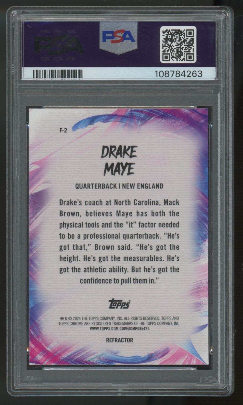 2024 Topps Chrome Drake Maye RC Finesse Refractor #F-2 PSA 10