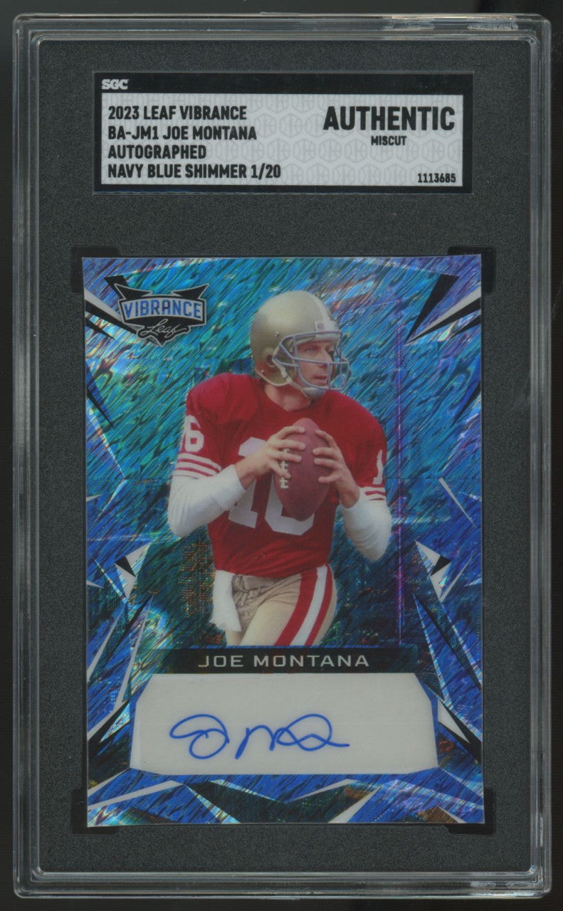 2023 Leaf Vibrance Joe Montana Navy Blue Shimmer Auto /20 SGC Authentic (MC)