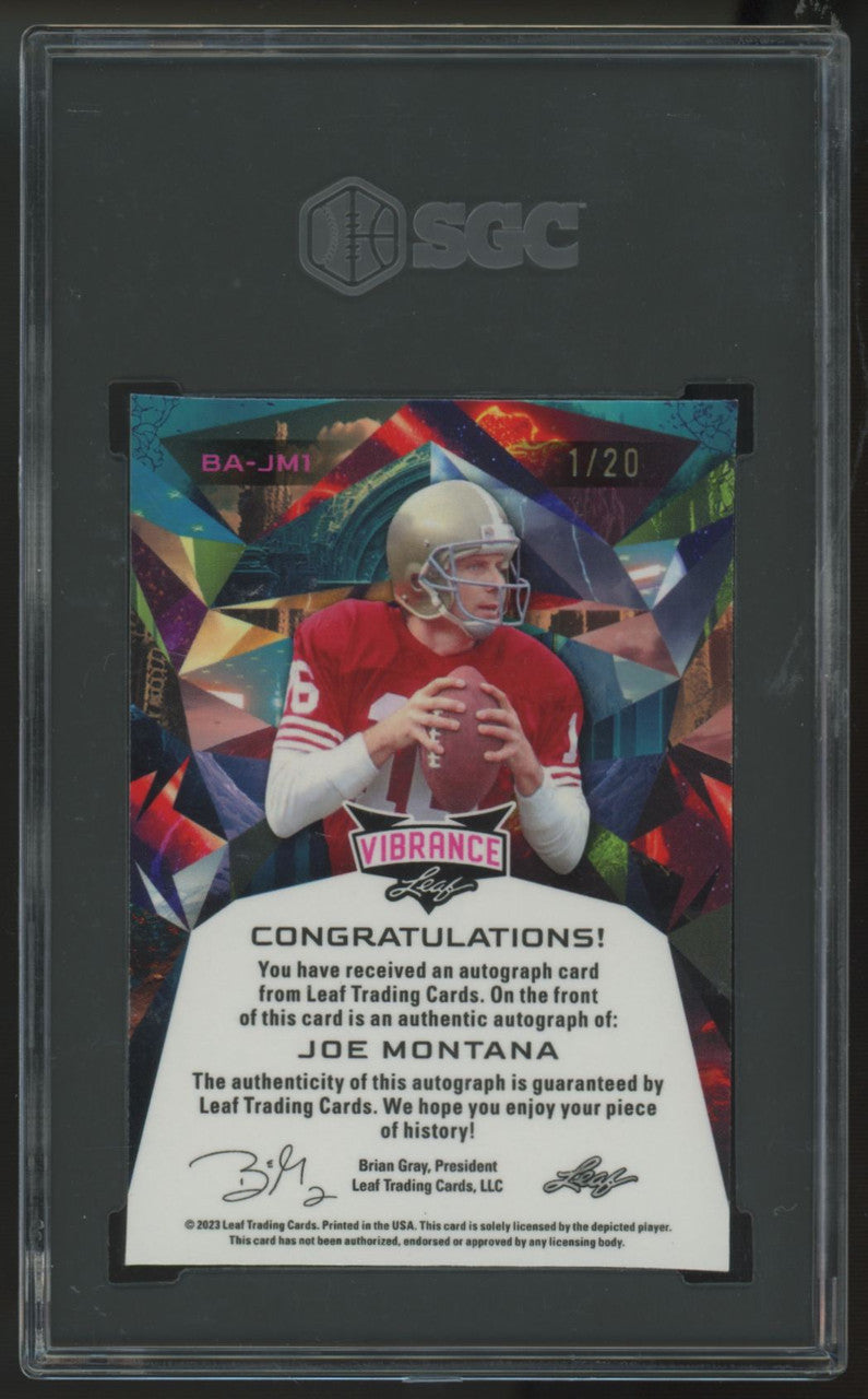 2023 Leaf Vibrance Joe Montana Navy Blue Shimmer Auto /20 SGC Authentic (MC)