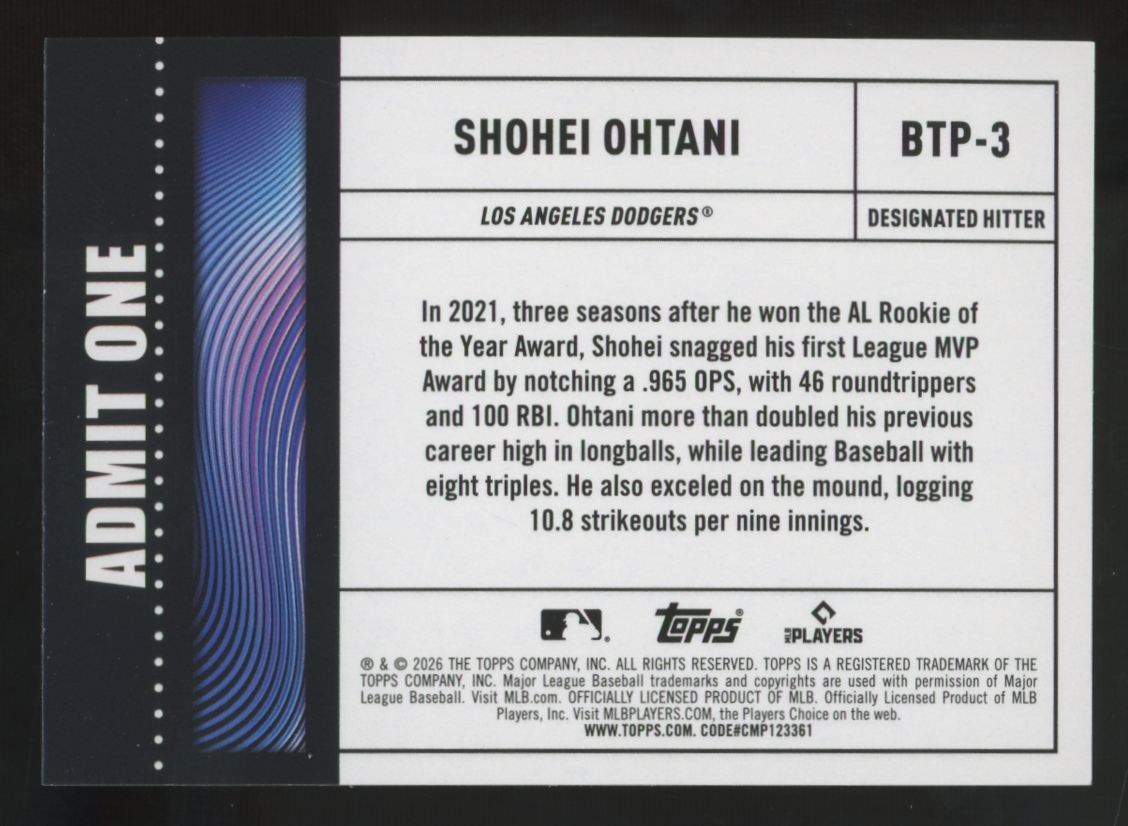 2026 Topps Series One Shohei Ohtani Pink Holo Big Ticket Player #BTP-3