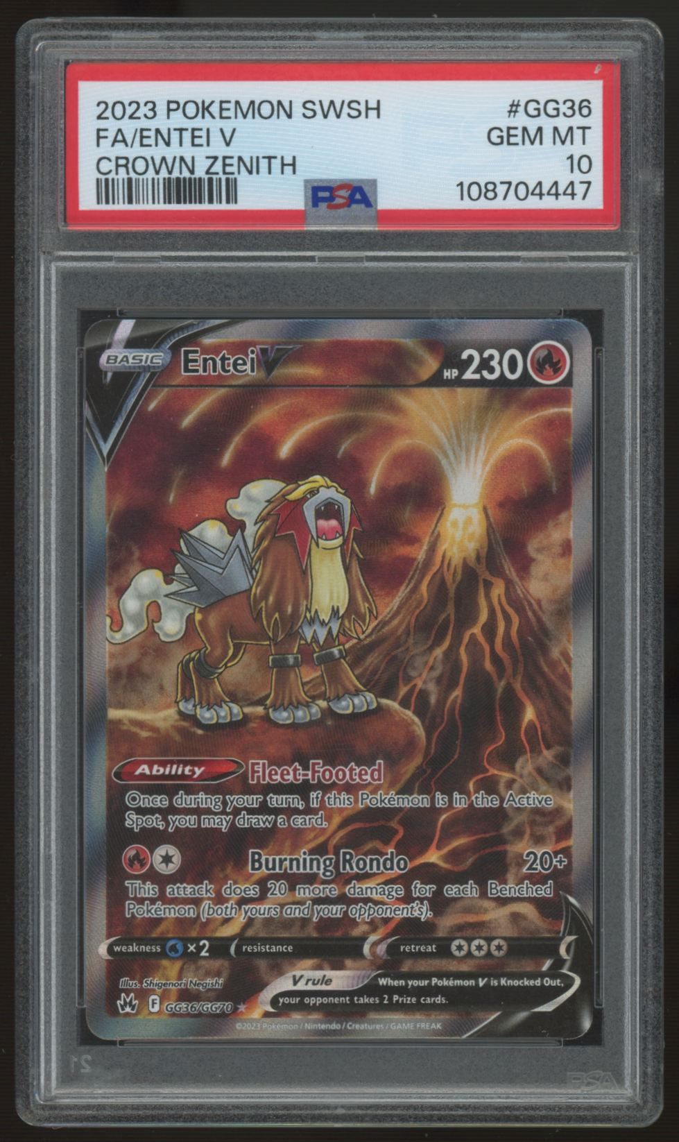 2023 Pokemon Entei V Crown Zenith Full Art #GG36 PSA 10 (C)