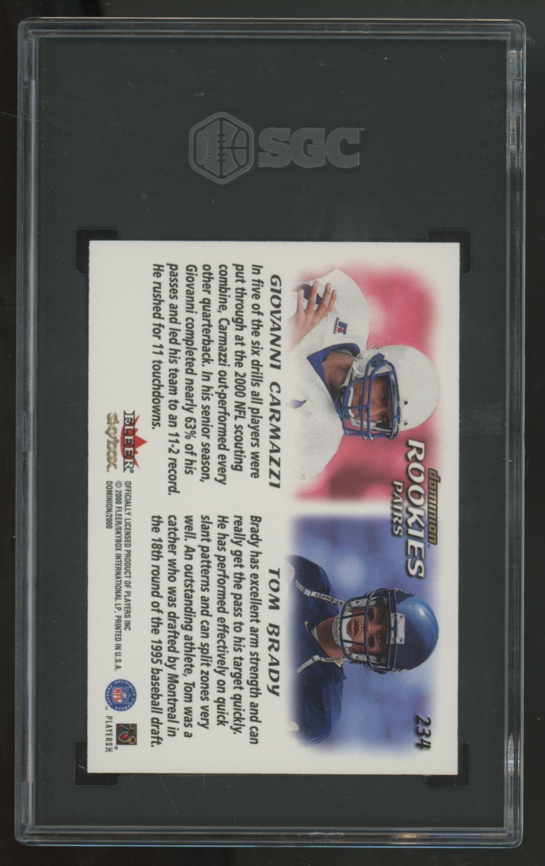 2000 SkyBox Dominion Tom Brady RC Rookie Pairs #234 SGC 9