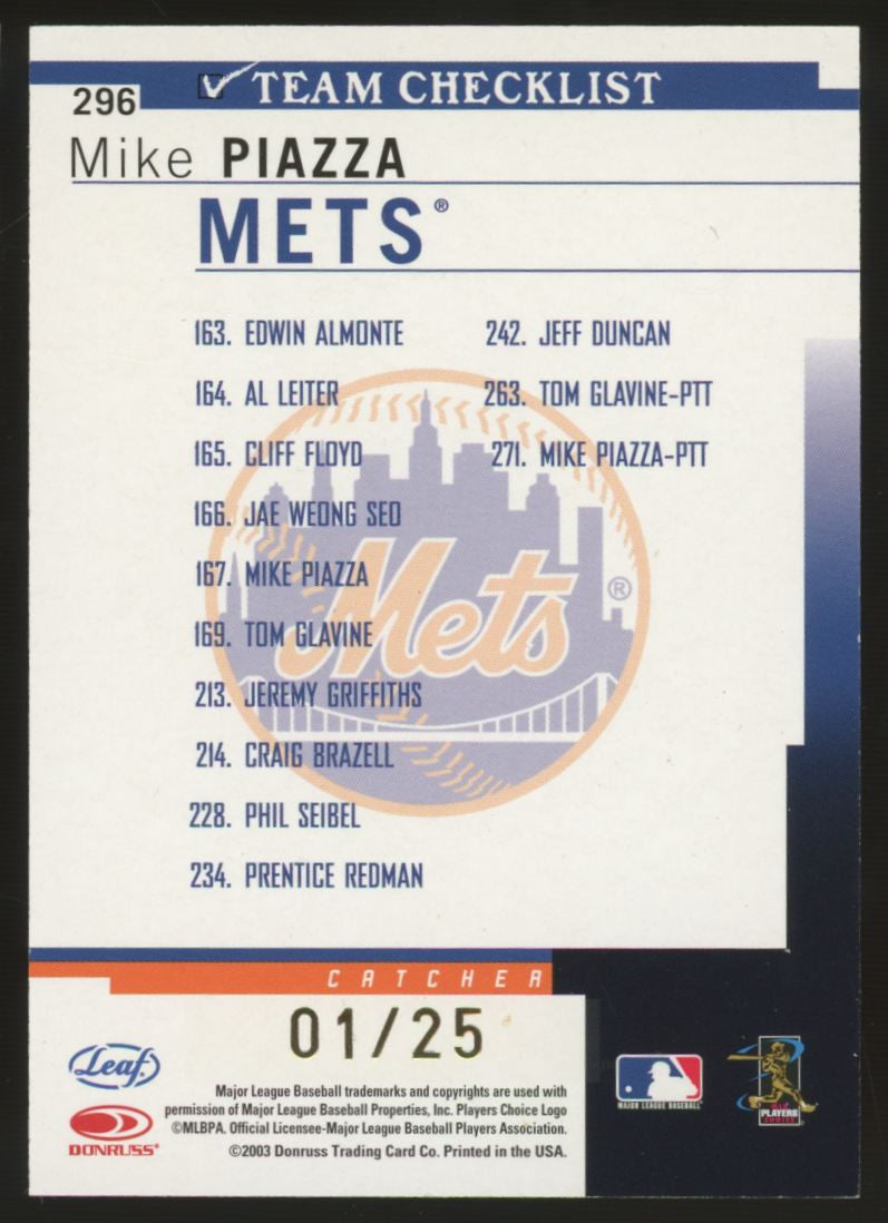 2003 Donruss Leaf Mike Piazza Team Checklist Press-Proof 01/25 #296