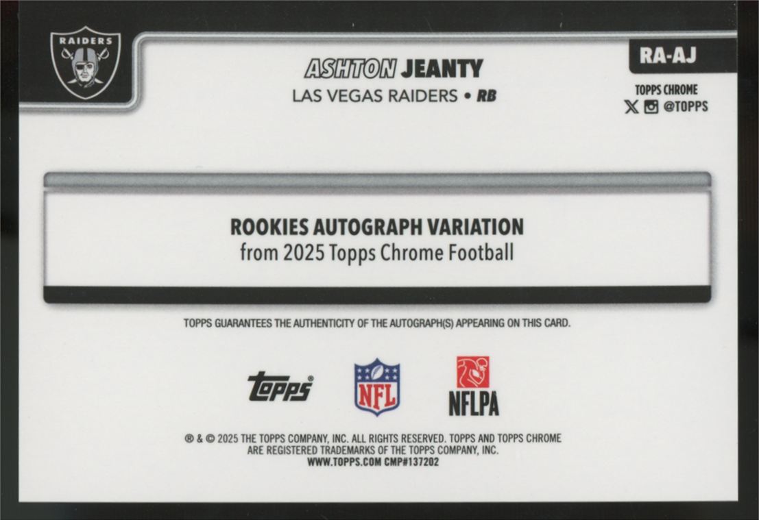 2025 Topps Chrome Ashton Jeanty RC Pink Lava Refractor Auto /250 #RA-AJ