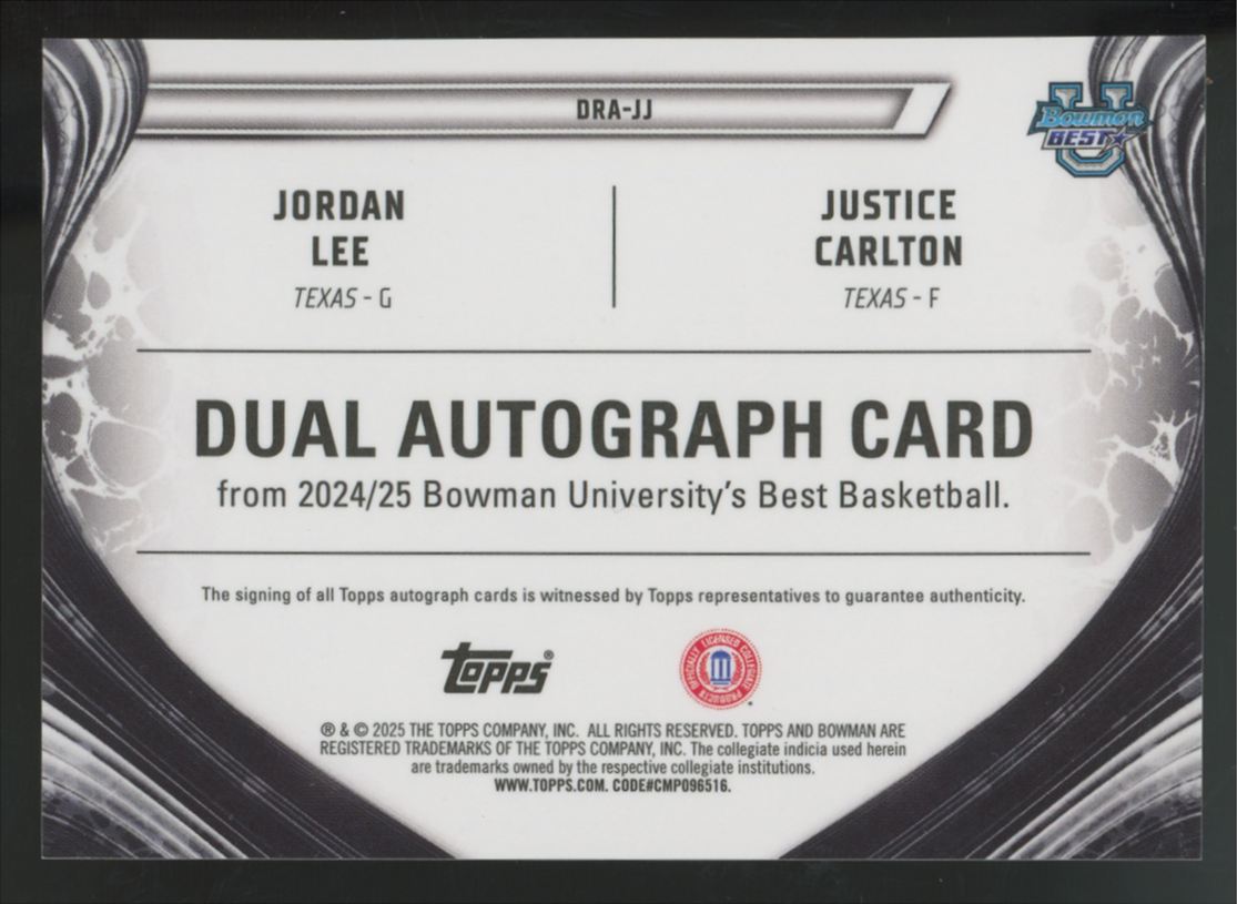 2024-25 Bowman's Best U Jordan Lee/Justice Carlton White Dual Auto Refractor /25