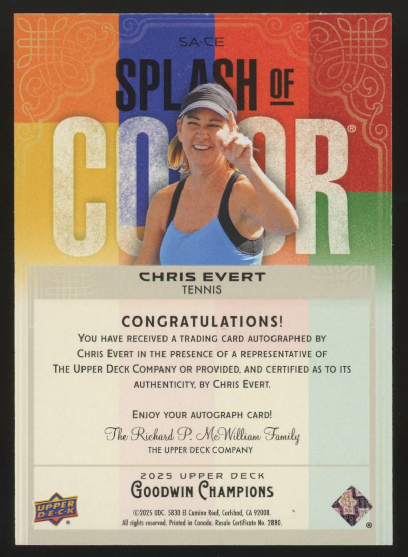 2025 Goodwin Champions Chris Evert Splash Of Color Auto #SA-CE