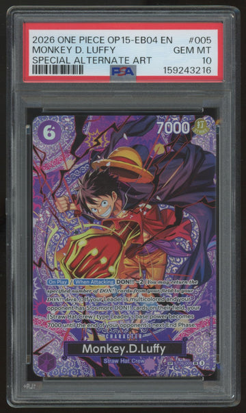 2026 One Piece Monkey D Luffy OP15-EB04 SP #5 PSA 10