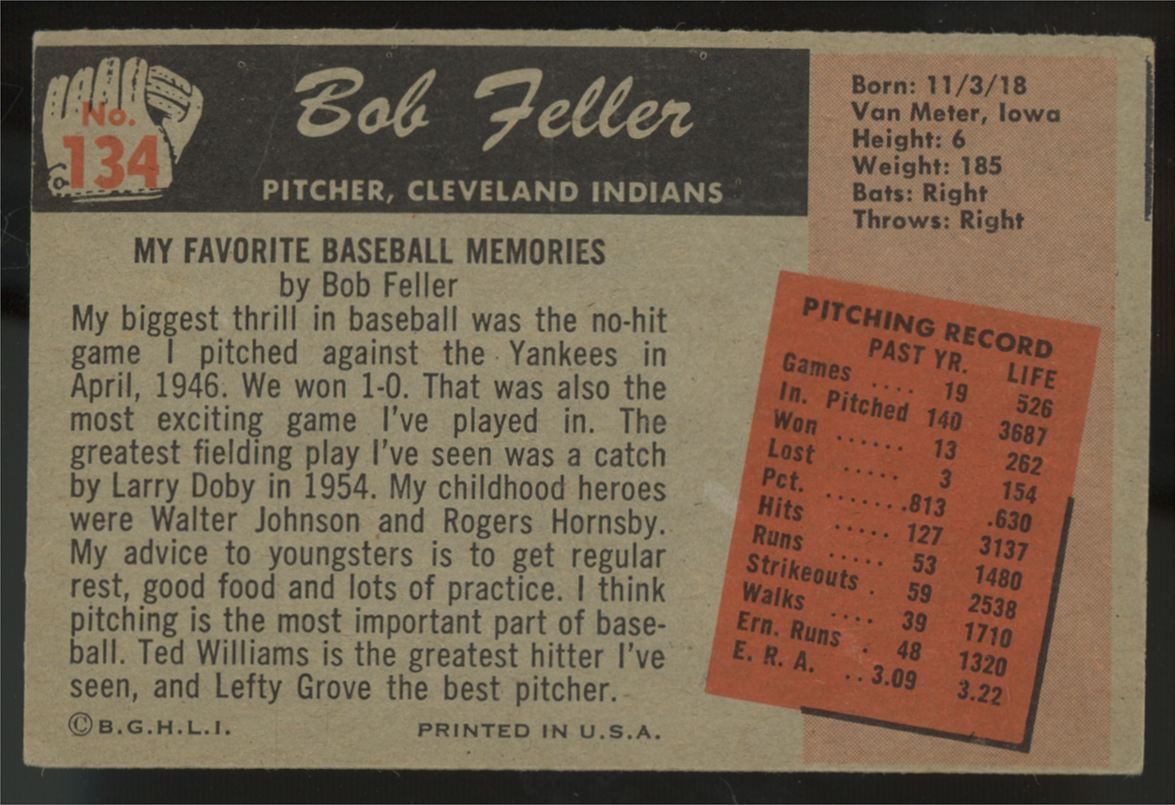 1955 Bowman Bob Feller #134 VG/EX