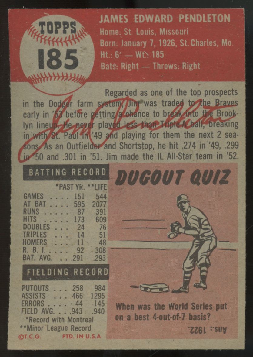 1953 Topps Jim Pendleton #185 EX "A"