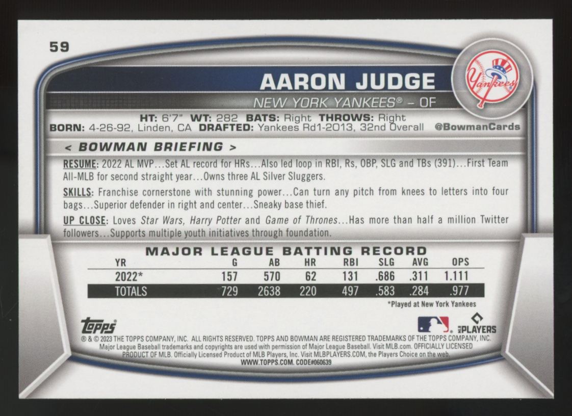 2023 Bowman Aaron Judge Fuschia /299 #59