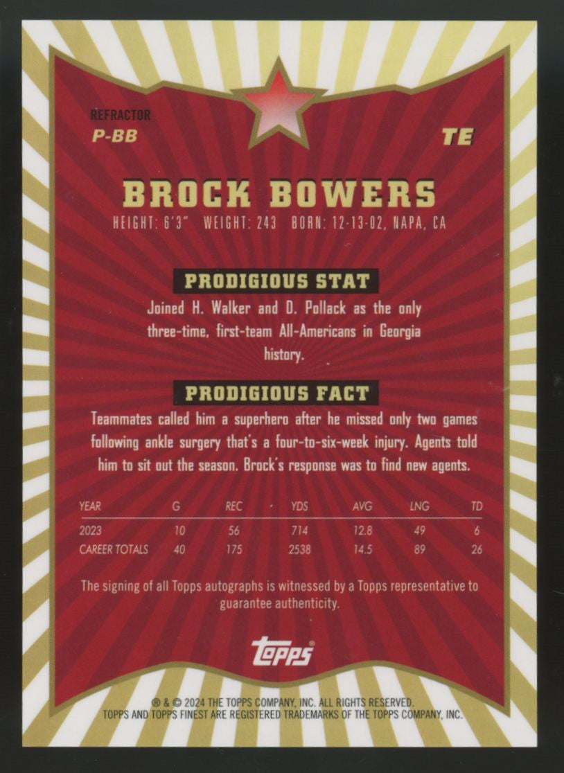 2024 Topps Finest Brock Bowers RC Prodigies Auto Refractor #P-BB