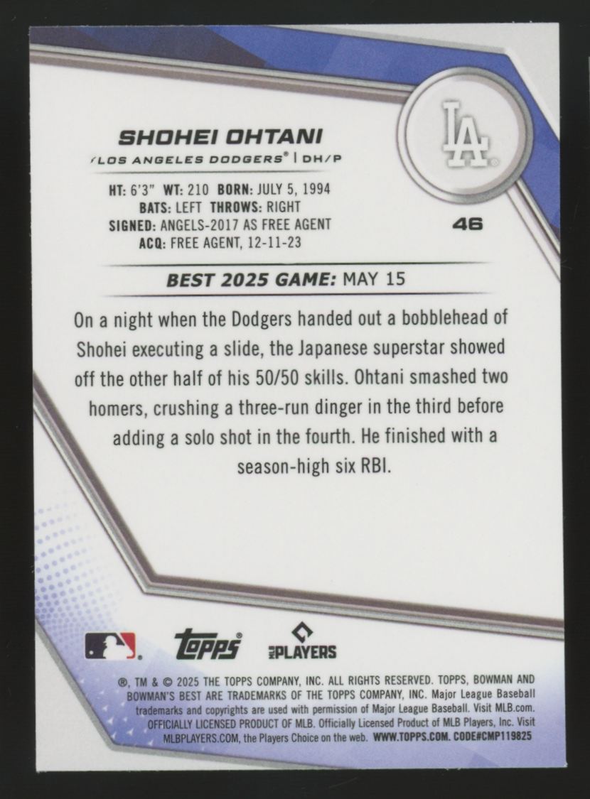 2025 Bowman's Best Shohei Ohtani Lazer Refractor /350 #46