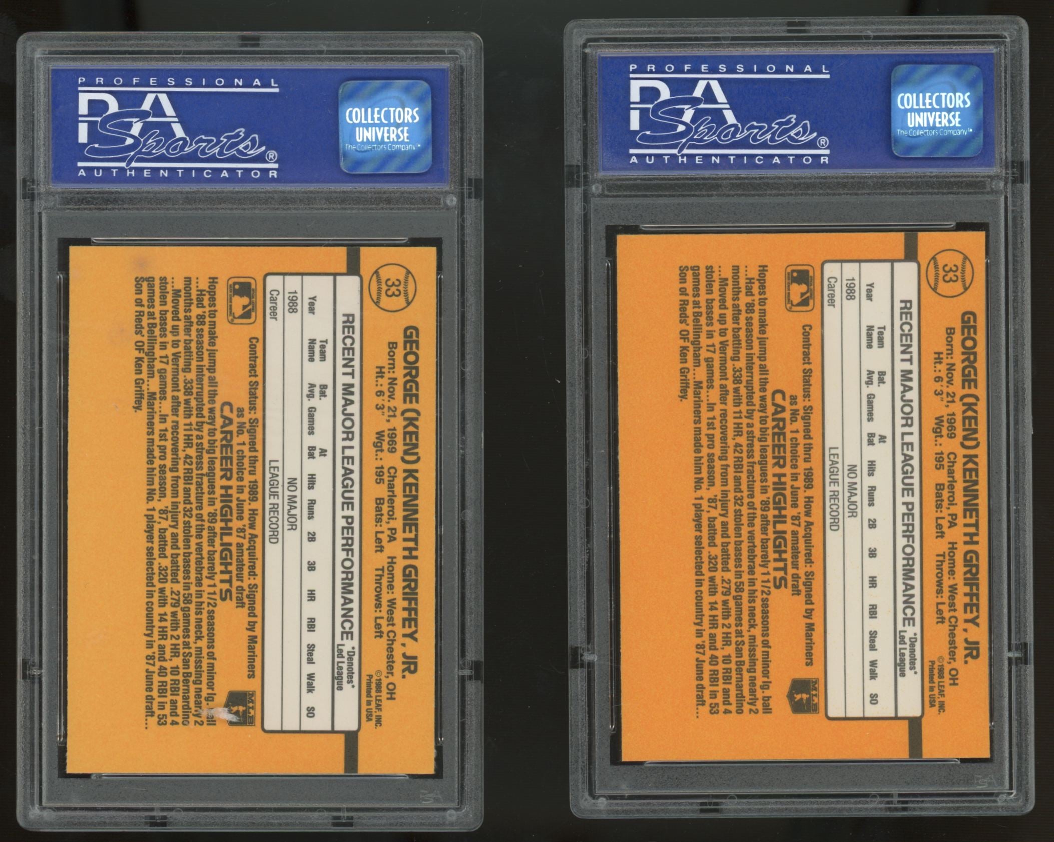 1989 Donruss Ken Griffey Jr. RC Rated Rookie #33 PSA 8 Lot of 10 "A"