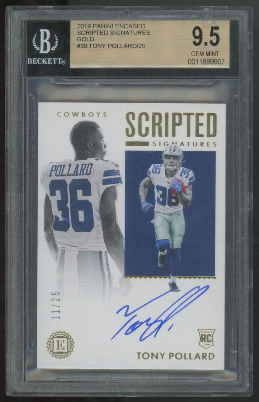 2019 Panini Encased Tony Pollard RC Gold Scripted Auto /25 #SCS-TPO BGS 9.5 10