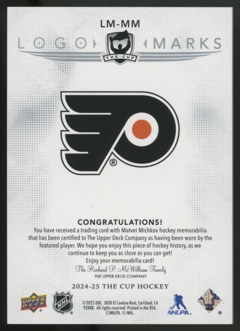 2024-25 Upper Deck The Cup Matvei Michkov Logo Marks Patch /99 #LM-MM