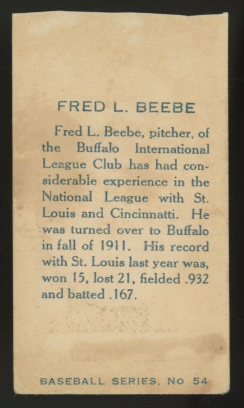 1912 C46 Imperial Fred Beebe #54 Good