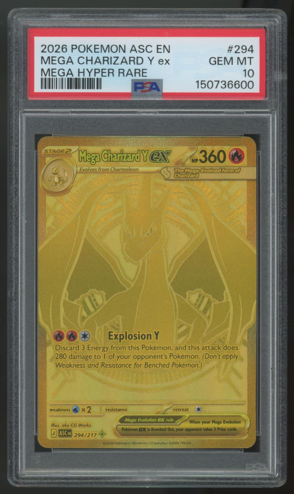 2026 Pokemon Mega Charizard Y ex Ascended Heroes Mega Hyper Rare #294 PSA 10 (B)