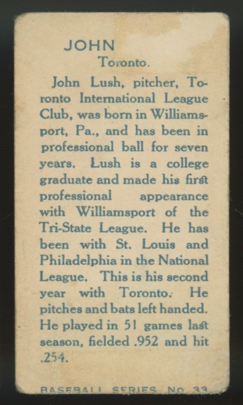 1912 C46 Imperial Johnny Lush #33 Good