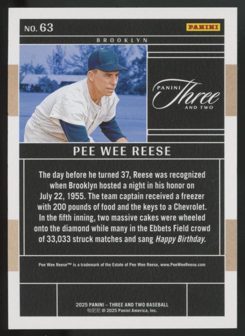 2025 Panini Three And Two Pee Wee Reese Holo Blue /15 #63