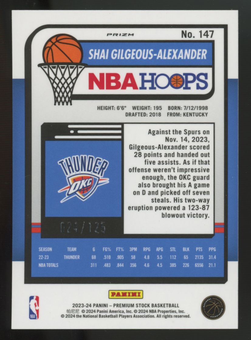 2023-24 NBA Hoops Shai Gilgeous-Alexander Orange Ice /125 #147