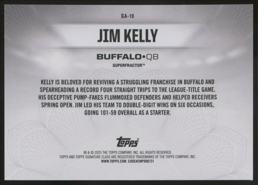 2024 Topps Signature Class Jim Kelly Gridiron Ambassadors Superfractor 1/1 *Read