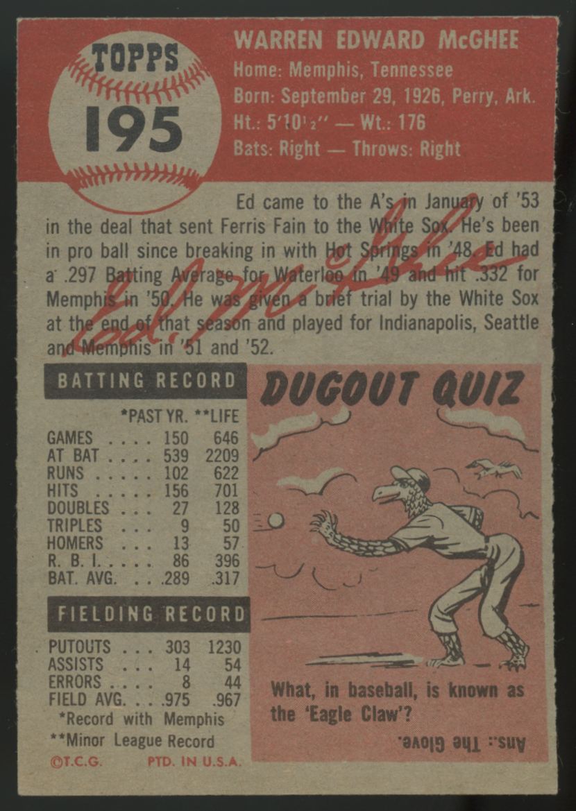 1953 Topps Ed McGhee #195 EX+