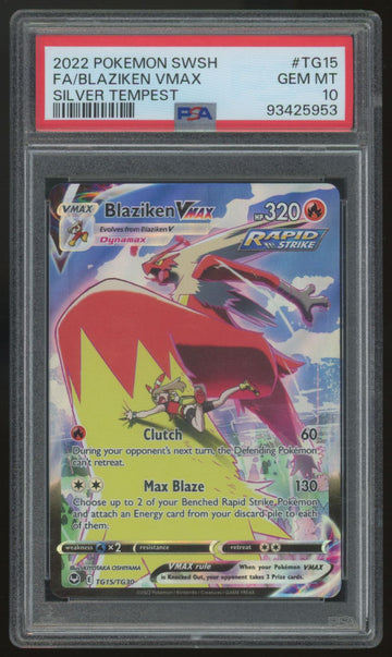 2022 Pokemon Blaziken VMAX Silver Tempest Full Art #TG15 PSA 10