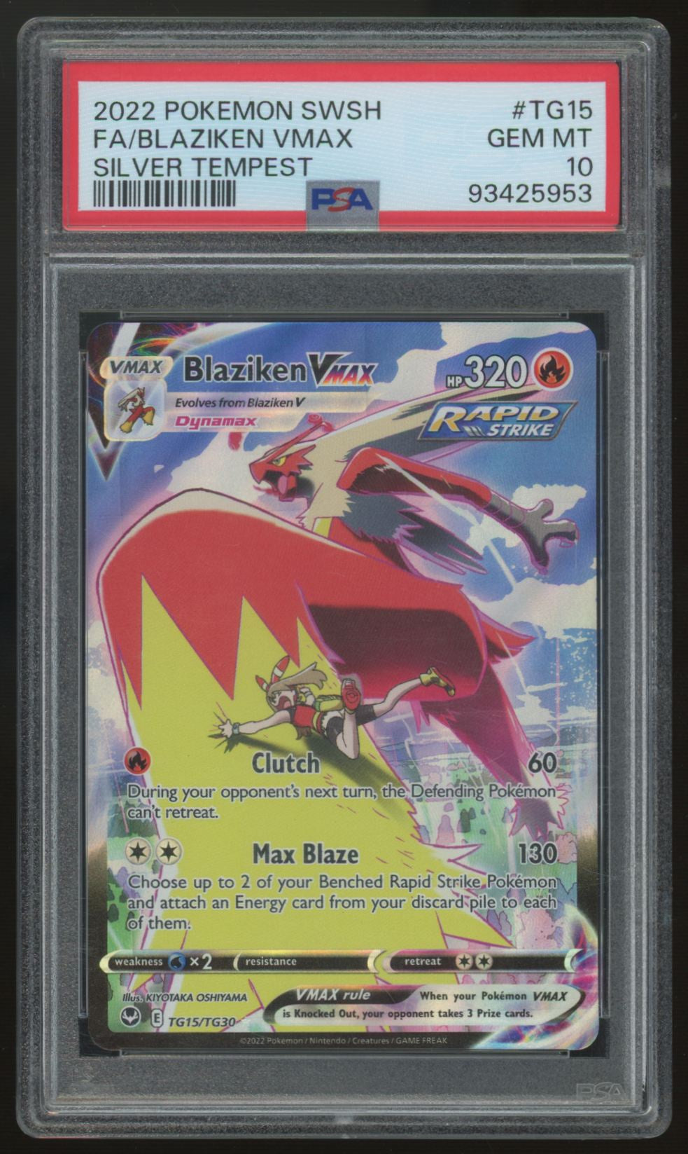 2022 Pokemon Blaziken VMAX Silver Tempest Full Art #TG15 PSA 10