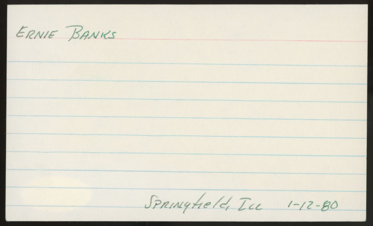 1980 Ernie Banks Signed Inscribed Autographed Index Card JSA Authentic