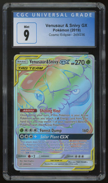 Pokemon Venusaur & Snivy GX Cosmic Eclipse Rainbow Secret #249/236 CGC 9