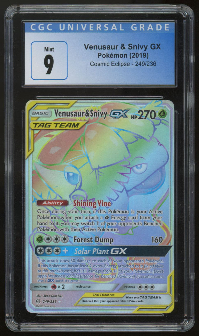 Pokemon Venusaur & Snivy GX Cosmic Eclipse Rainbow Secret #249/236 CGC 9