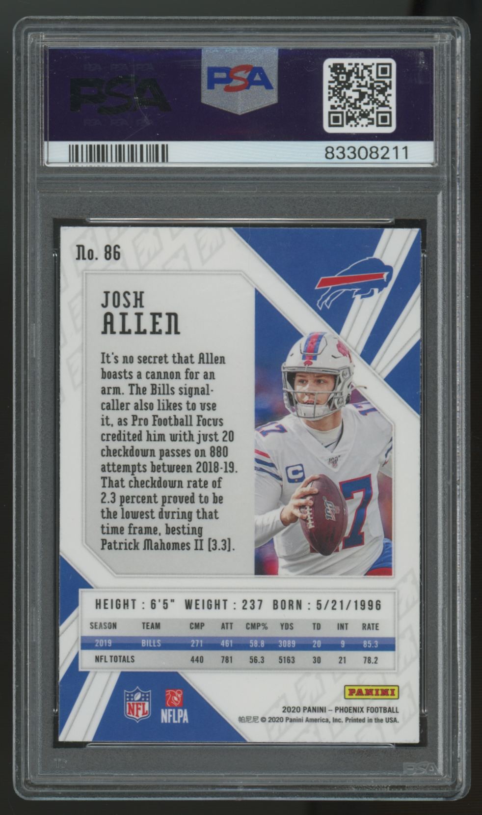 2020 Panini Phoenix Josh Allen Fire Burst #86 PSA 8