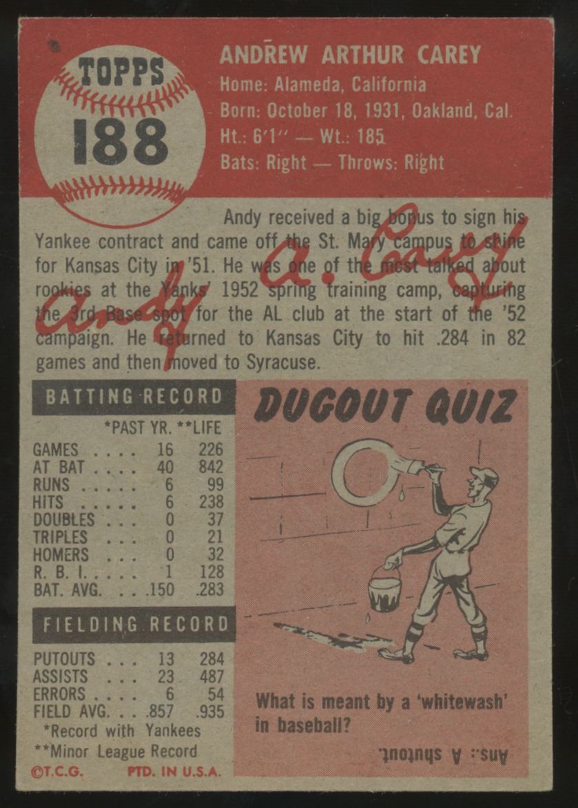 1953 Topps Andy Carey #188 VG