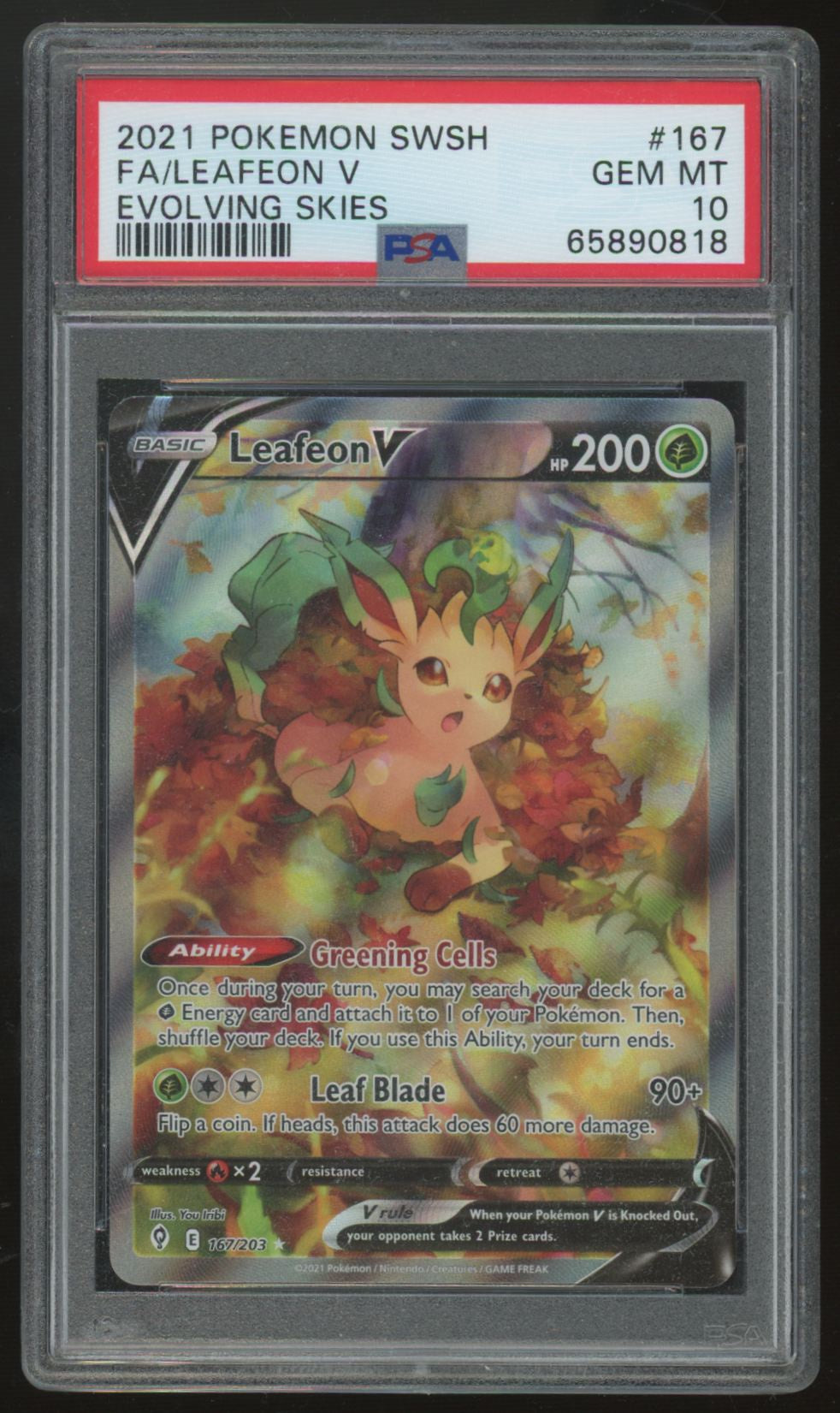2021 Pokemon Leafeon V Evolving Skies Full Art #167 PSA 10