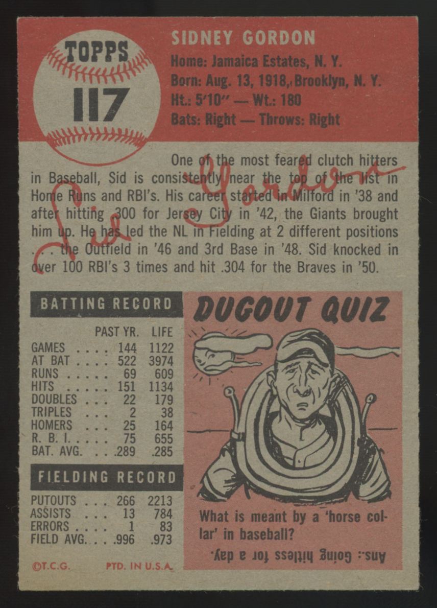 1953 Topps Sid Gordon #117 EX