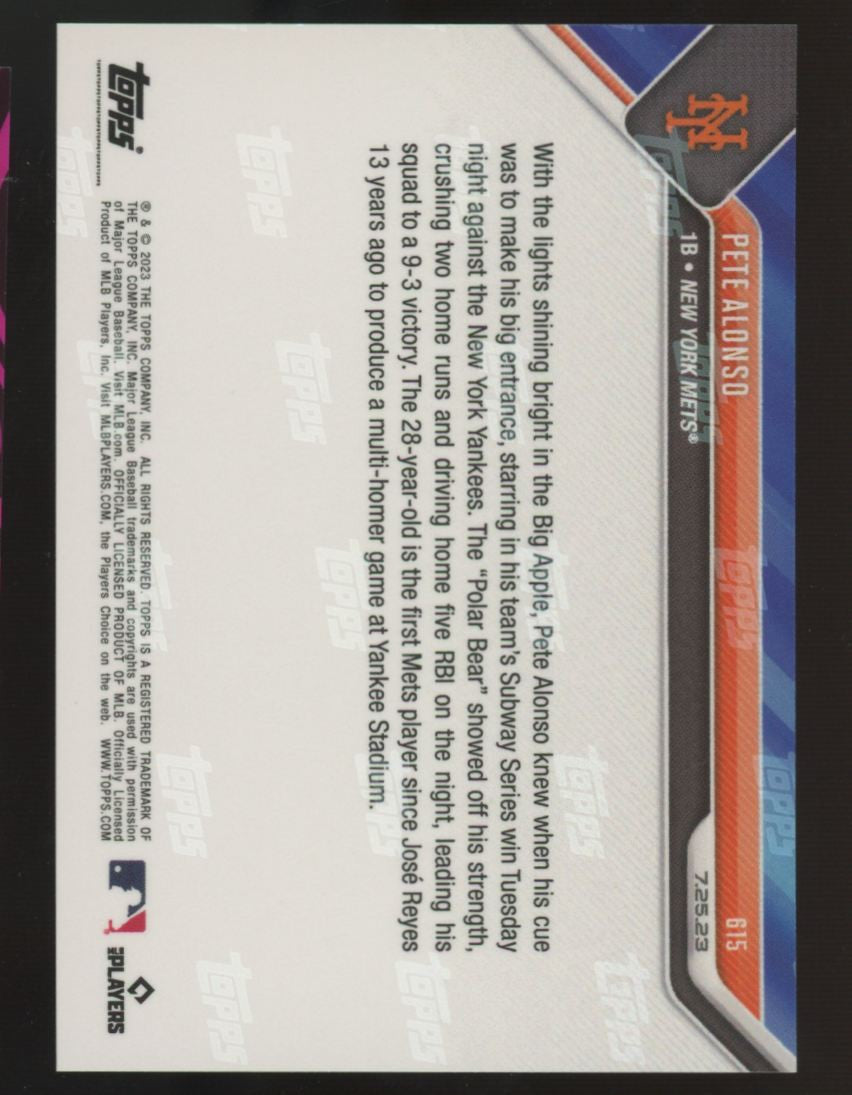 2023 Topps Now Pete Alonso Top Billing In Subway Series Opener Blue /49 #615
