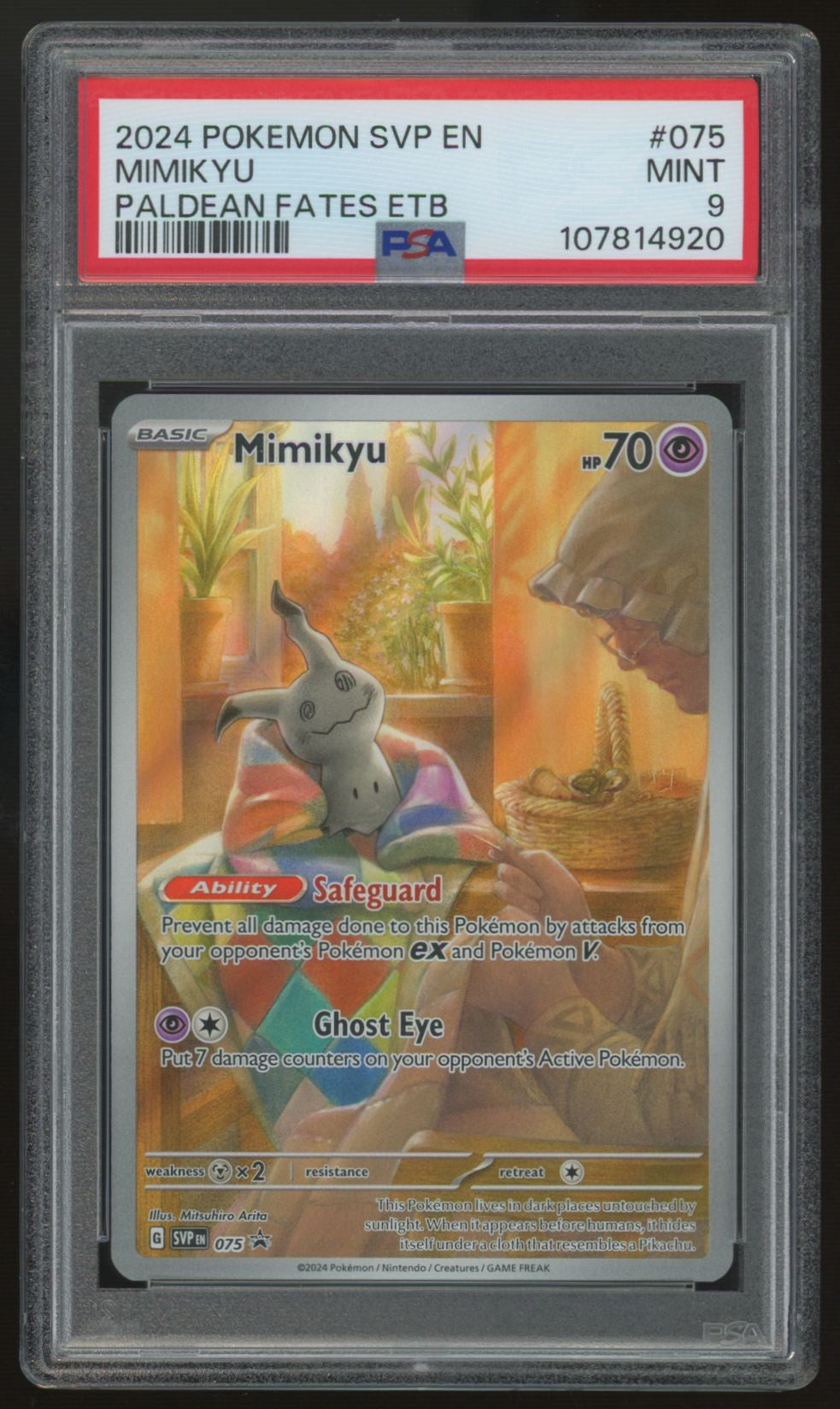 2024 Pokemon Mimikyu Paldean Fates ETB Promo #075 PSA 9