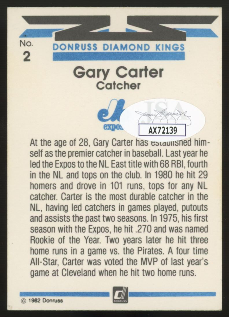 1982 Donruss Gary Carter Diamond Kings #2 Signed Auto JSA