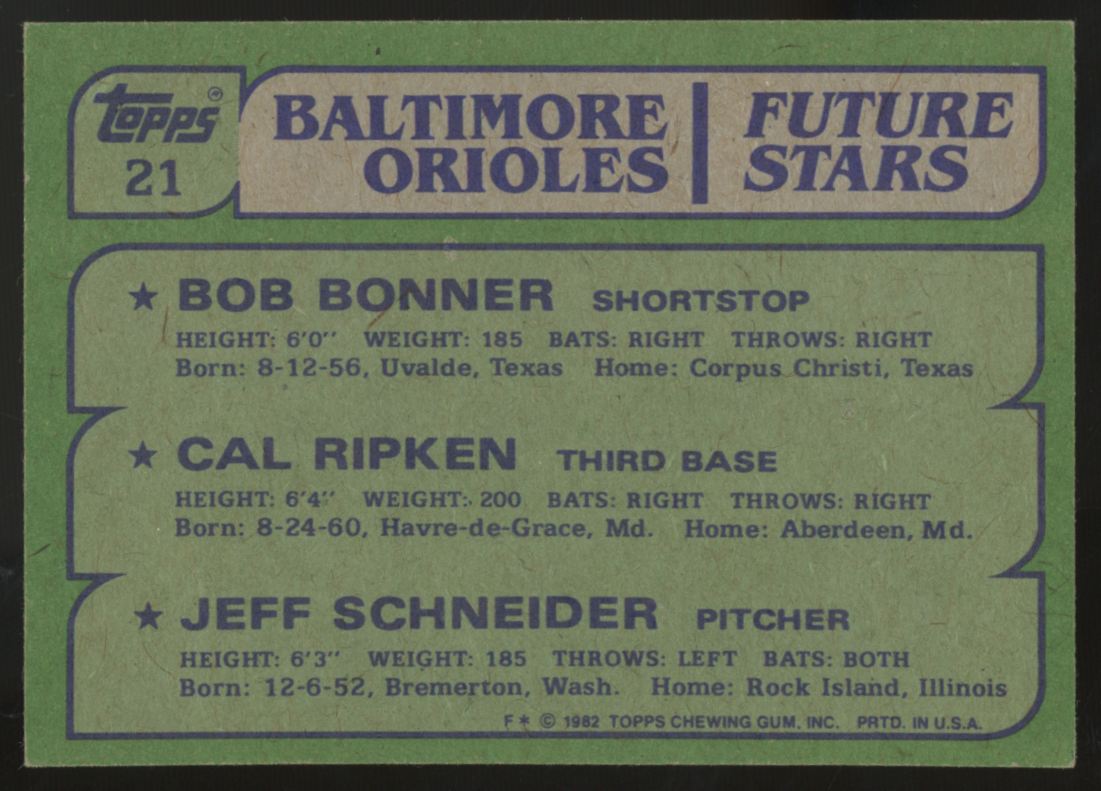 1982 Topps Ripken/Bonner/Schneider RC Future Stars #21 EX-MT "A"