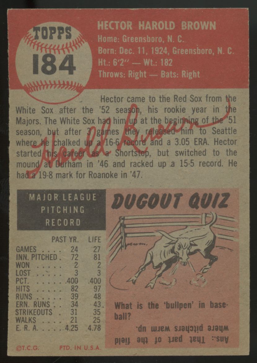 1953 Topps Hal Brown #184 EX/MT