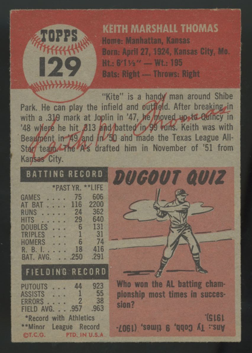 1953 Topps Keith Thomas #129 EX/MT