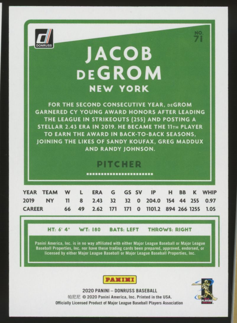 2020 Donruss Baseball Jacob deGrom Look At This /25 #71