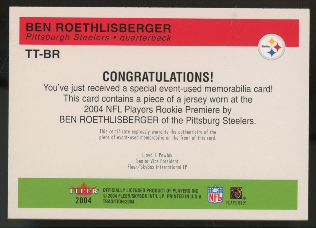 2004 Fleer Tradition Ben Roethlisberger RC Throwback Threads Patch #TT-BR