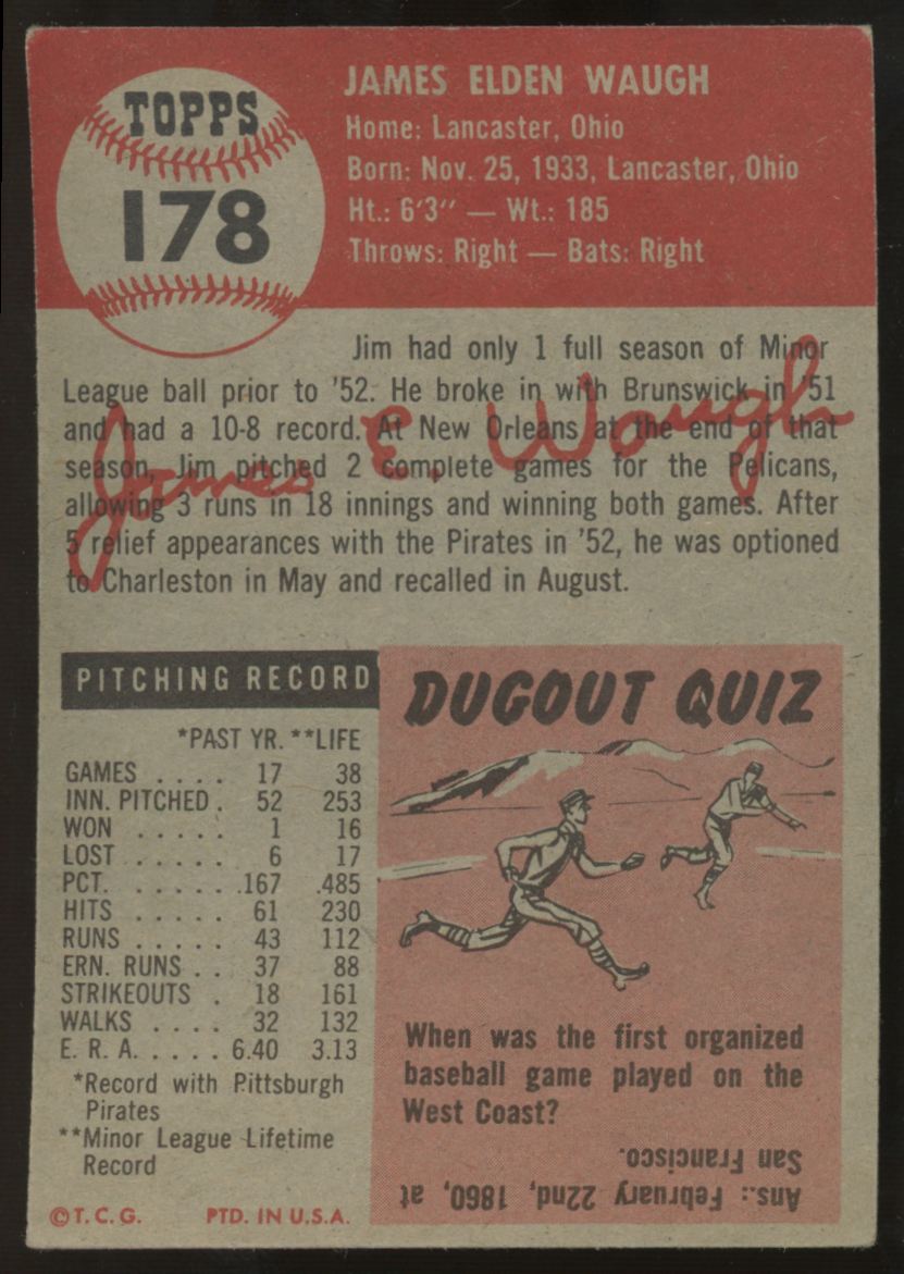 1953 Topps Jim Waugh #178 VG