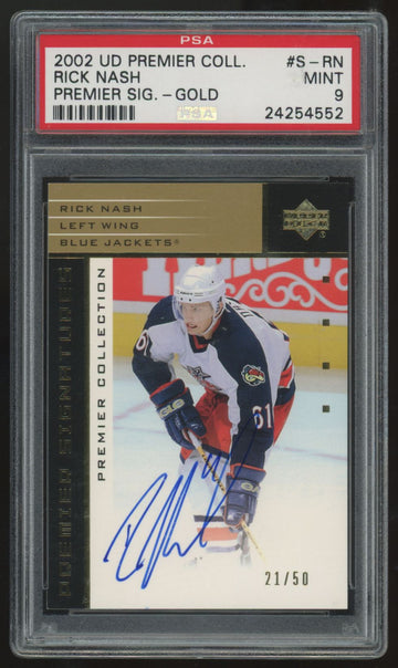 2002-03 Upper Deck Premier Rick Nash RC Gold Auto /50 #S-RN PSA 9