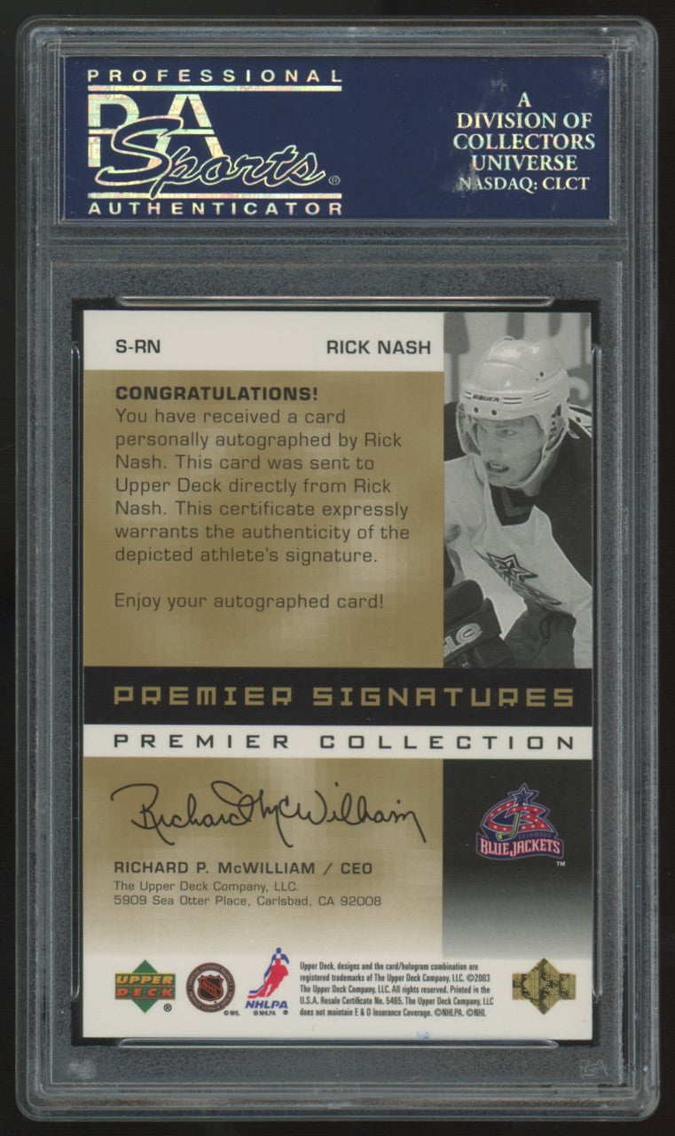 2002-03 Upper Deck Premier Rick Nash RC Gold Auto /50 #S-RN PSA 9