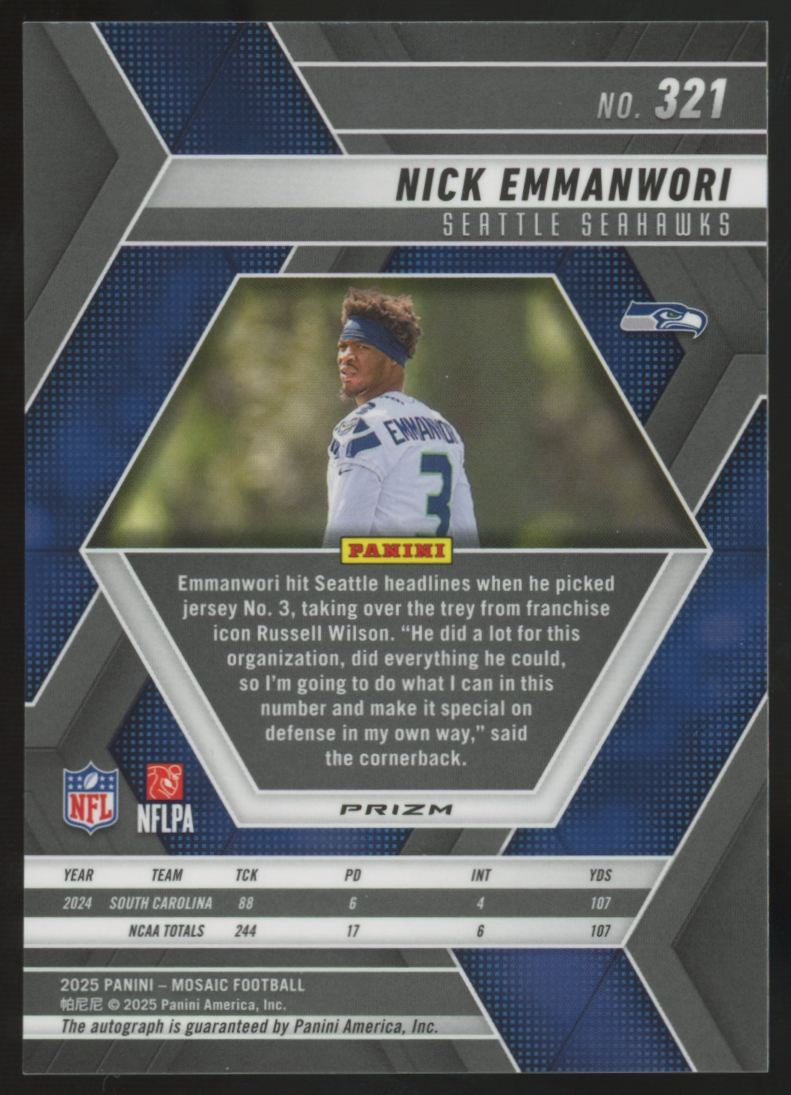 2025 Panini Mosaic Nick Emmanwori RC Auto #321