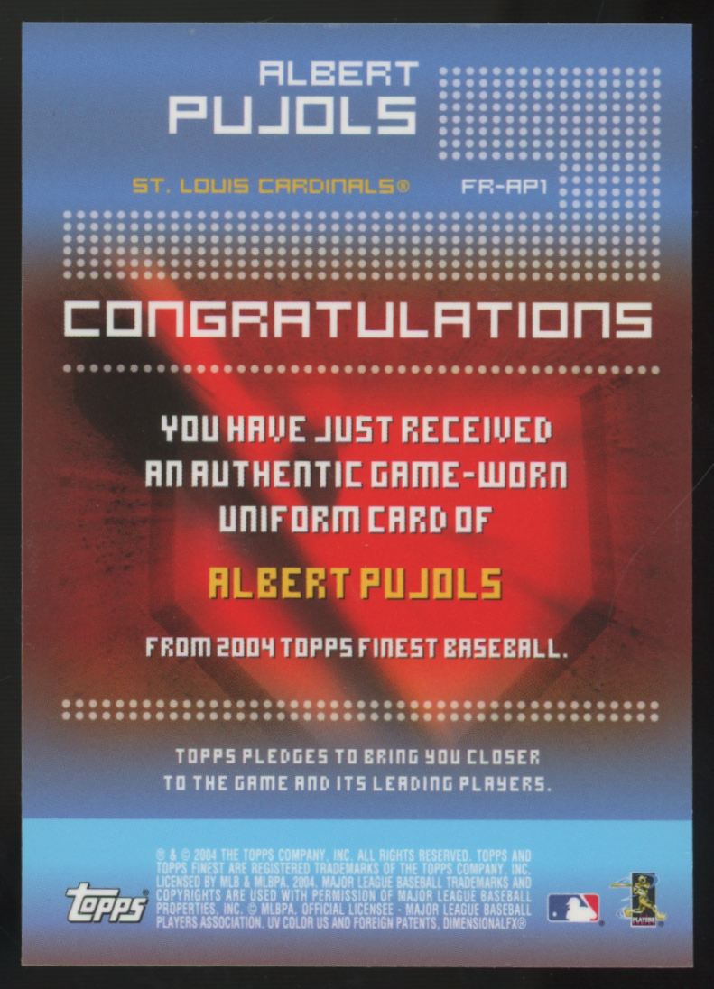 2004 Topps Finest Albert Pujols Game-Worn Patch #FR-AP1